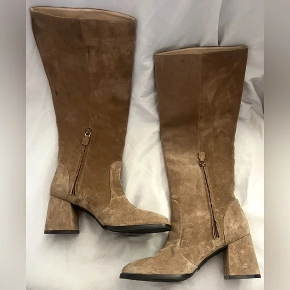 Stuart Weitzman Flared Block Heel Brown Suede Knee Boots $895 8.5 B - Picture 5 of 7